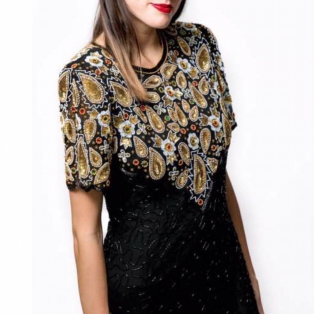 Vtg 80’s Lawrence Kazar Sequins Cocktail Dress - Picture 6 of 16